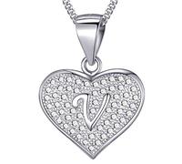 MASADA Collana in Argento 925 - Ciondolo Lettera V a forma di cuore Iniziale con Pietre Zircone - Iniziali Nome per Donna Ragazza - Catena 46 cm Confezione Borsa in Velluto