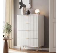 MASAJIA Cassettiera con 4 cassetti, cassettiera per camera da letto bianca, armadio con 4 cassetti, moderno, credenza mobile per soggiorno, camera da letto, sala da pranzo, 60 x 34 x 91 cm (bianco-B)