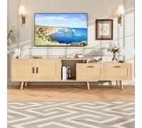 MASAJIA Tavola bassa per TV con elementi in rattan, lunghezza regolabile, mobile TV per soggiorno, credenza in legno con contenitore (colore naturale, allungabile)