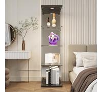 MASAJIA Vetrina in vetro con 1 anta 4 ripiani, mobile vetrina in vetro a LED con serratura, armadio in vetrovetrina con porta vetrina su piedistallo per collezione vetrina Colonna soggiorno camera da