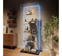 MASAJIA Vetrina in vetro con 2 ante 5 ripiani, mobile vetrina in vetro a LED con serratura, armadio in vetrovetrina con porta vetrina su piedistallo per collezione vetrina Colonna soggiorno camera da