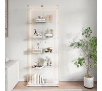 MASAJIA Vetrina in vetro con 2 ante 5 ripiani, mobile vetrina in vetro a LED con serratura, armadio in vetrovetrina con porta vetrina su piedistallo per collezione vetrina Colonna soggiorno camera da