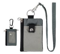 MASAPHlL - Portafoglio piccolo con cordino per donna/uomo, con porta badge identificativo con blocco RFID, custodia minimalista in nylon con cerniera, portafoglio con portachiavi, finestra ID per