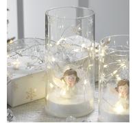 MASCAGNI CASA Bicchiere Vasetto con Angelo e LED 18cm Vetro Bianco