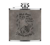 Mascarpone Horse Joke 6oz PU Leather Hip Flask Grigio Divertente Pony Cheese