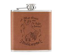 Mascarpone Horse Joke 6oz PU Leather Hip Flask Tan - Funny Pony Cheese