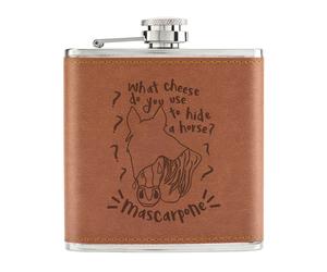 Mascarpone Horse Joke 6oz PU Leather Hip Flask Tan - Funny Pony Cheese