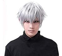 Maschera 3D Tokyo Ghoul Maschera Cosplay Costume Halloween in pelle PU Maschera Ken Kaneki Regolabile Maschera orribile con chiusura lampo con paraocchi rimovibile Mezza maschera con parrucca per