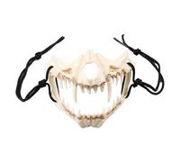 Maschera a forma di teschio con scheletro di Halloween, maschera a mezzogiorno, simulazione con dente di tigre, in PP, per adulti e bambini