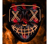 Maschera a LED con 3 modalità di illuminazione - perfetta per DJ techno | Halloween | cosplay | carnevale | maschera spaventosa | maschera al neon | come aggiunta a un costume horror (arancione neon)
