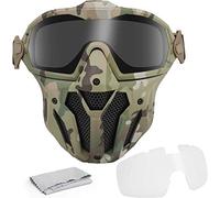 Maschera a pieno facciale Airsoft con sistema di ventilazione anti-appannamento e occhiali anti-appannamento rimovibili per giochi di caccia di paintball softair.