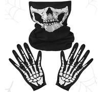 Maschera a scheletro, guanti a scheletro, per Halloween, maschera per il viso, colore nero, maschera sportiva fantasma, con scheletro, per carnevale, Halloween, cosplay, carnevale, moto, bicicletta,