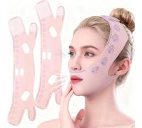 Maschera a V per il Viso Riutilizzabile,2 Pezzi Fascia per Lifting e Contorno Viso V-Line - Benda Rassodante Anti Doppio Mento Traspirante da Indossare di Notte per Donne