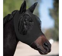Maschera antimosche per cavalli con orecchie, traspirante, leggera, in rete, compatibile con protezione contro mosche equestri, design morbido e confortevole con elastico (nero)