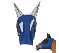 Maschera antimosche per cavalli, maschera per cavalli con protezioni per orecchie, maschera anti-mosche trasparente a maglia fine, maglia traspirante, protezione UV standard, blu