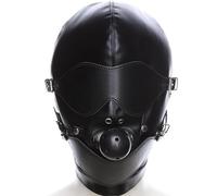 Maschera BDSM nera con bavaglio fetish bondage in pelle Maschera per il capo con ball gag SM per coppie uomini e donne in pelle a viso intero perfetta uomini e donne Maschera sessuale FOPS B23-7