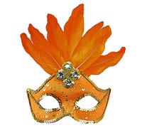 WIDMANN 03865 - Maschera Brazil Adulto Donna, con Paillettes, Gemme E Piume, Carnevale Brasiliano, Party, Neon, Show, Colore Arancione Fluorescente