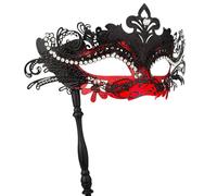 Maschera Carnevale Donna Adulti, Hoshin Maschere Veneziane con Bastone Ideale Mezzo Viso per Venezia e Il Fantasma dell'Opera(Rosso e nero)