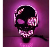 Maschera con teschio di Halloween, spaventosa maschera a LED per Halloween, cosplay illuminante, sorriso horror luminoso, viso per uomini, donne, bambini, regali anonimi al neon (rosa)
