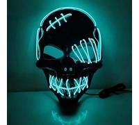 Maschera con teschio di Halloween, spaventosa maschera a LED per Halloween, cosplay, sorriso horror luminoso, viso per uomini, donne, bambini, regali anonimi al neon (blu ghiaccio)