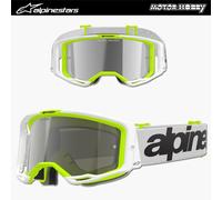 MASCHERA CROSS ALPINESTARS VISION 8 WORDMARK BIANCO GIALLO FLUO LENTE SPECCHIATA