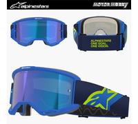 MASCHERA CROSS ENDURO ALPINESTARS VISION 5 CORP BLU GIALLO FLUO LENTE SPECCHIATA