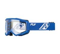 Occhiali da motocross Fly Racing Focus blu-bianchi con plexiglass trasparente