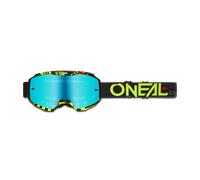 O'NEAL | Máscaras Moto y Motocross | MX | Lente resistente agli aracnazos con revestimiento antivaho, 100% protezione UV | Máscara B-10 Attack V.24 | Unisex | Negro Amarillo Neón Azul | Talla única