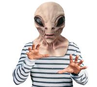Maschera da alieno, in lattice, horror, UFO a testa intera, per adulti, copricapo per Halloween, accessori per feste, marrone chiaro