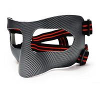Maschera da basket e calcio con protezione per il naso in fibra di carbonio, cinghia traspirante e regolabile per proteggere il ponte del naso e gli zigomi durante il gioco (fascia nera + rossa)