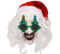 Maschera da clown natalizio,Maschera da clown terrificante - Terrore con copertura per il viso con gli occhiali - Oggetti di scena horror natalizi, per costumi da copricapo per adulti e bambini