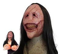 Maschera da demone spaventoso - Copertura il viso horror realistica da 30 cm, maschera la testa del costume traspirante, dettaglio dei denti dei capelli lunghi | Copricapo da demone inquietante