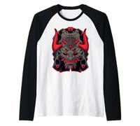 Maschera da demonio Oni Cremisi Dark Samurai Spirit Art Maglia con Maniche Raglan
