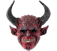 Maschera da diavolo, spaventosa e realistica, maschera da demone a pieno facciale con corno di bue per Halloween, travestimenti, oggetti di scena per cosplay, da samurai da 13, 4x14, 6 pollici