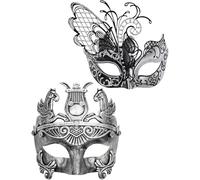 Maschera da donna farfalla d'argento e maschera da uomo guerriero greco Maschere di coppia in maschera veneziana, per Mardi Gras/festa/ballo ballo