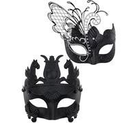 Maschera da donna farfalla nera e maschera da uomo guerriero greco Maschere di coppia in maschera veneziana, per Mardi Gras/festa/ballo ballo