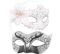 Maschera da donna in maschera veneziana con piume con finitura lucida, elegante accessorio per costume di Halloween, per balli, balli ed eventi di coppia