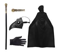 Maschera da dottore della peste Lifreer, Steam Punk Design, costume di Halloween con guanti neri, canna, mantello
