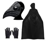 Maschera da dottore della peste, maschera per uccelli, set di costumi per Halloween, cosplay, becco lungo naso lungo, maschera steampunk con mantello nero con cappuccio, guanti neri per feste