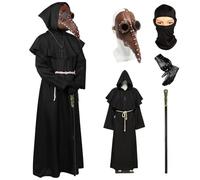 Maschera da dottore della peste, naso lungo becco di uccello, maschere steampunk, vestaglia da sacerdote, guanti in pelle, collana con croce, scettro, passamontagna, steampunk, cosplay, costume per