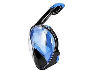 maschera da immersione, Maschera subacquea da snorkeling a 180°, maschera integrale in silicone for il viso, a bocca piatta, adatta for adulti e bambini(Blue,L)