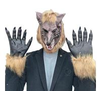 Maschera da Mannaro, Costume da Mannaro Holloween Maschera da realistica e 1 Paio di Guanti a Costume Morbido e Delicato sulla Pelle per Halloween Party Cosplay Dress Up.