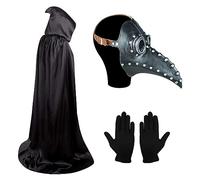 Maschera da medico della peste, becco da uccello, becco lungo, maschera steampunk, con un paio di guanti e mantello cappuccio e maschera per Halloween
