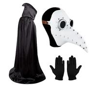 Maschera da medico della peste, becco da uccello, becco lungo, maschera steampunk, con un paio di guanti e mantello cappuccio e maschera per Halloween