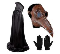 Maschera da medico della peste, becco da uccello, becco lungo, maschera steampunk, con un paio di guanti e mantello cappuccio e maschera per Halloween