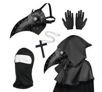 Maschera da medico della peste, maschera steampunk da dottore della peste, costume per adulti, costume di Halloween da uomo, maschera nera per Halloween, con guanti e mantello con cappuccio, per