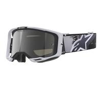 Maschera da motocross Alpinestars Supertech Vision 8 Lahnd bianco-nero con lente specchiata argento
