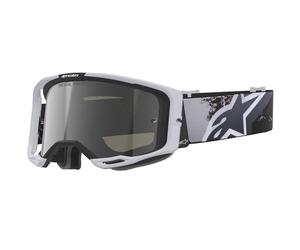 Maschera da motocross Alpinestars Supertech Vision 8 Lahnd bianco-nero con lente specchiata argento