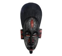Maschera da parete in legno ghanese nera e rosso artigianale in silenzio '