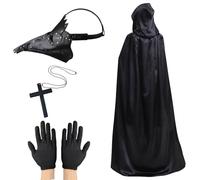 Maschera da pest dottore, costume da Halloween per uomo, costume da pest, maschera per uccelli, maschera nera di Halloween con guanti e mantello con cappuccio per costume gotico di Halloween